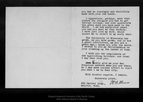 Letter from W. A. Meane to John Muir, 1913 Dec 16