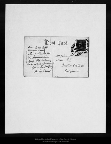 Letter from A. B. Gault to John Muir, [1909 Apr 21]