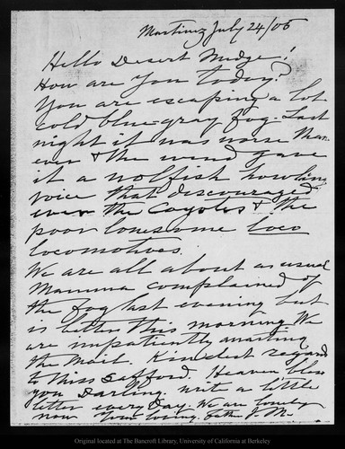 Letter from John Muir to Midge [Helen Muir], 1905 Jul 24