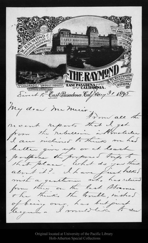 Letter from A. H. Sellers to John Muir, 1895 Jan 31