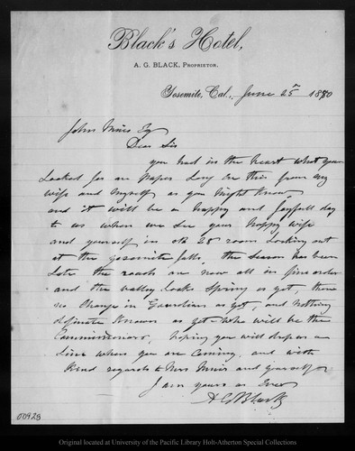 Letter from A. G. Black to John Muir, 1880 Jun 25