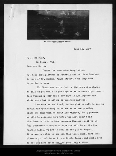 Letter from Olga F. Brant to John Muir, 1910 Jun 11