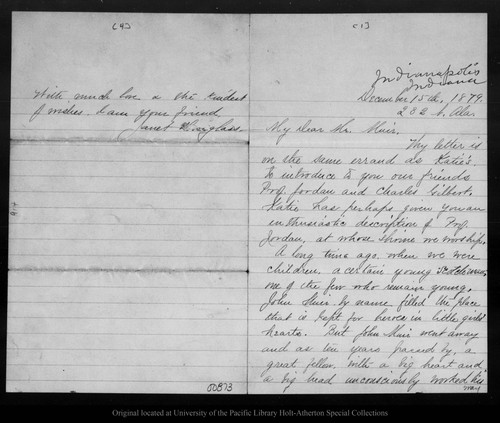 Letter from Janet Douglass [Moores] to John Muir, 1879 Dec 15