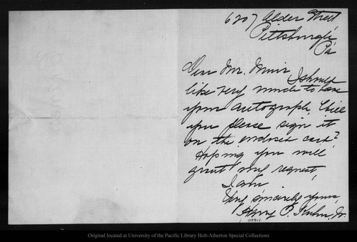 Letter from Harry P. Kuhn to [John Muir], [ca. 1900]