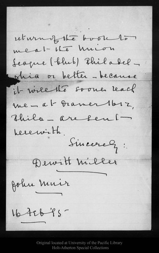 Letter from Dewitt Miller to [John Muir], 1895 Feb 16