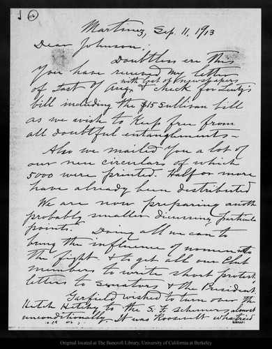 Letter from John Muir to [Robert Underwood] Johnson, 1913 Sep 11