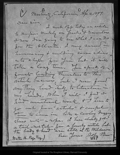 Letter from John Muir to Walter H. Page, 1897 Apr 16