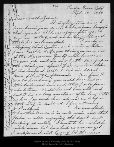 Letter from Sarah [Muir Galloway] to [John Muir], 1908 Sep 15