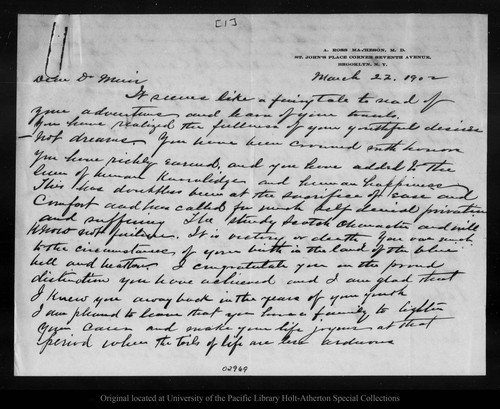 Letter from A. Ross Matheson to John Muir, 1902 Mar 22