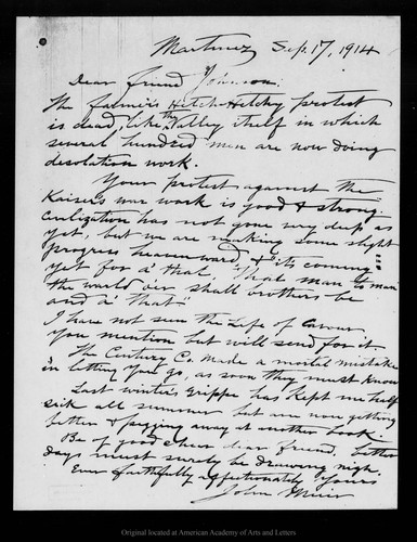 Letter from John Muir to [Robert Underwood] Johnson, 1914 Sep 17