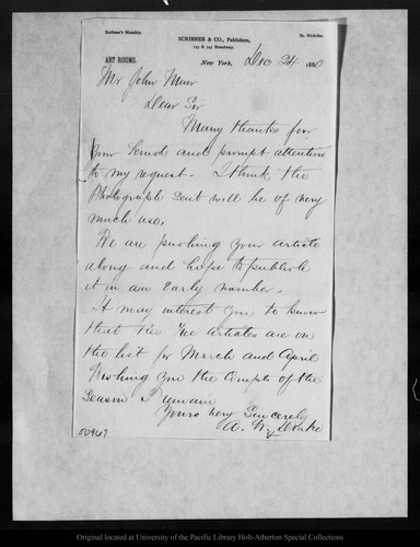 Letter from A[lexander] W. Drake to John Muir, 1880 Dec 24