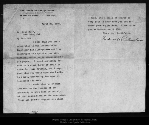 Letter from Frederick A. Richardson to John Muir, 1905 Apr 25