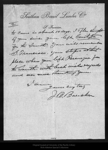Letter from J. B. Baucher to John Muir, 1912 Aug 17
