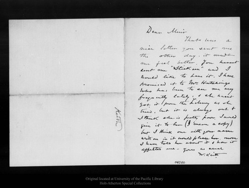 Letter from W[illiam] Keith to John Muir, [ca. 1909]