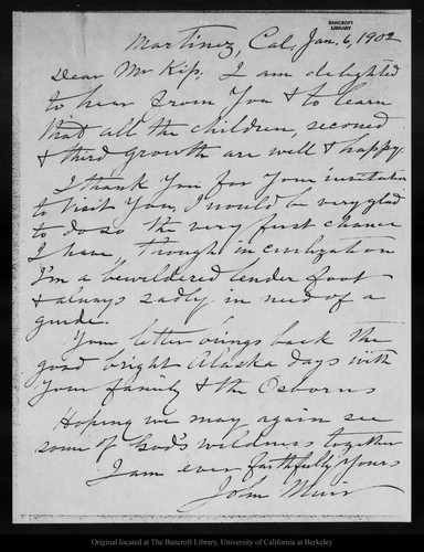 Letter from John Muir to [George G.] Kip, 1902 Jan 6