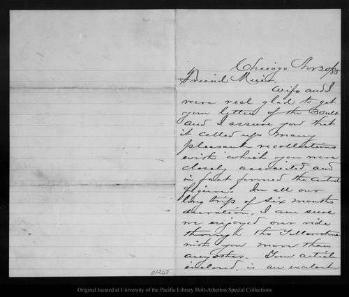 Letter from A. H. Sellers to John Muir, 1885 Nov 20