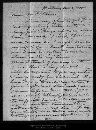 Letter from John Muir to [J. E.] Calkins, 1908 Dec 2