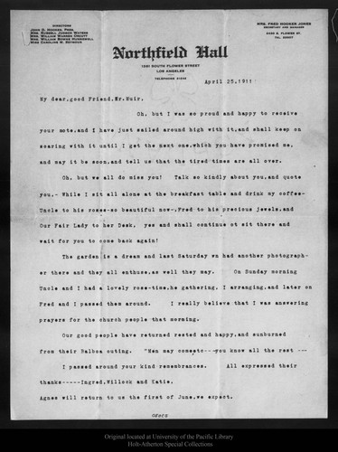 Letter from Alice [Spencer H. Jones] to John Muir, 1911 Apr 25
