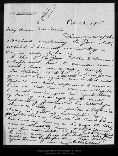 Letter from A. H. Sellers to John Muir, 1908 Oct 13