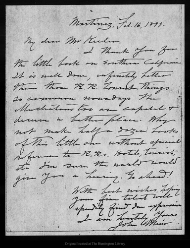Letter from John Muir to [Charles A.] Keeler, 1899 Feb 16