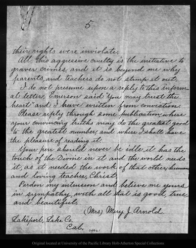Letter from Mary J. Arnold to John Muir, 1902 Mar 9