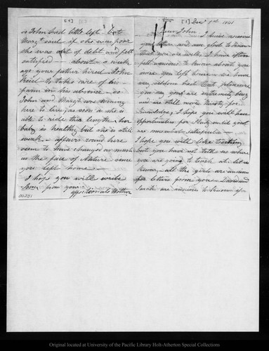 Letter from Ann Gilrye Muir to John Muir, 1861 Dec 1