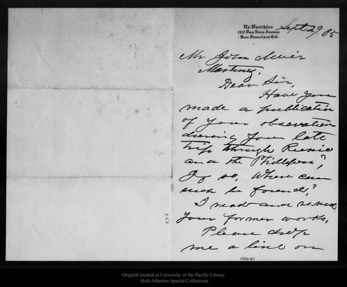 Letter from A. H. Voorhies to John Muir, 1905 Sep 29