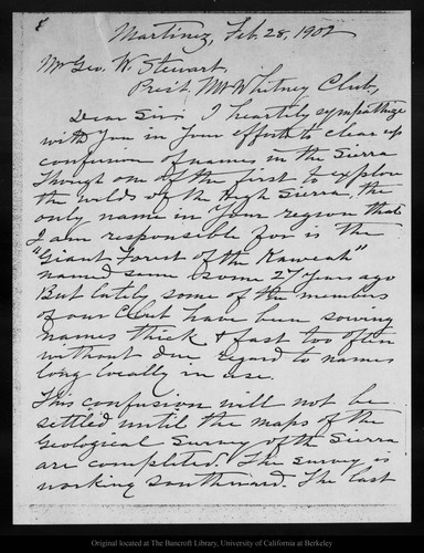 Letter from John Muir to Geo[rge] W. Stewart, 1902 Feb 28