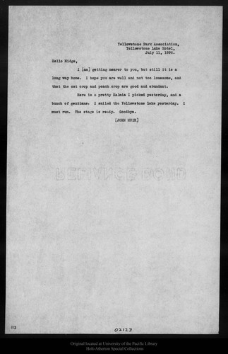 Letter from [John Muir] to [Helen Muir], 1896 Jul 11
