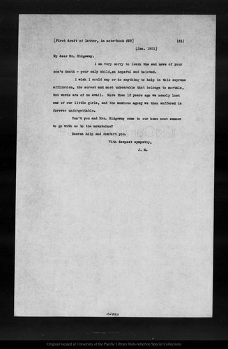 Letter from [John Muir] to [Frank Weir], 1901 Jan 31