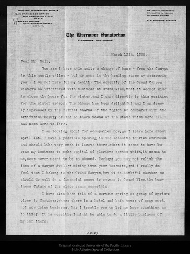 Letter from J. M. Gaulding to John Muir, 1908 Mar 12