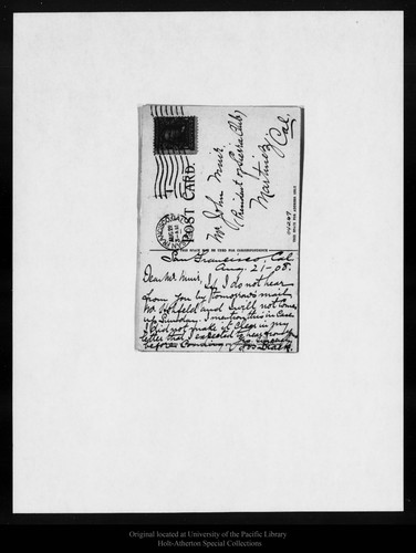 Letter from Jos[eph] Black to John Muir, 1908 Aug 21