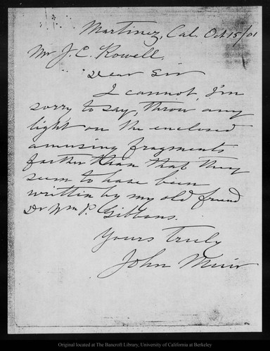 Letter from John Muir to J[oseph] C. Powell, 1901 Oct 15