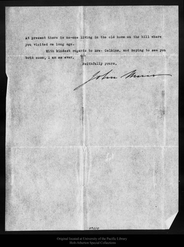 Letter from John Muir to [J. E.] Calkins, 1910 Nov 7