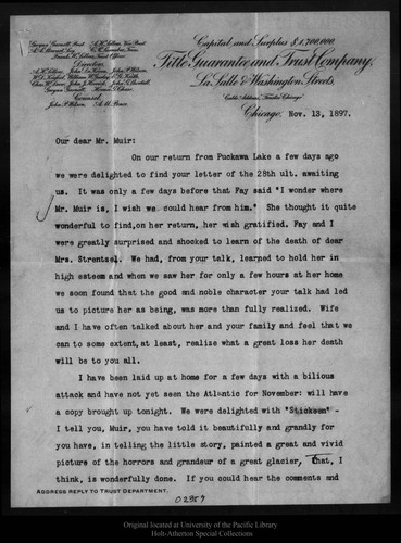 Letter from A. H. Sellers to John Muir, 1897 Nov 13