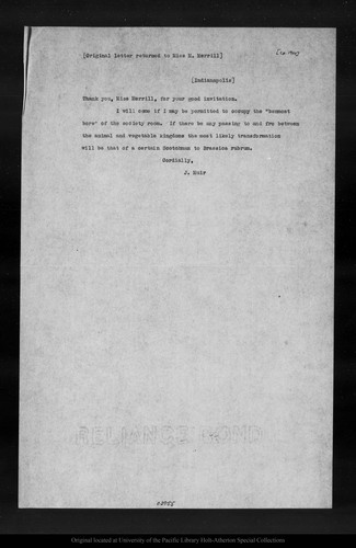 Letter from John Muir to [Mina] Merrill, [ca. 1900]