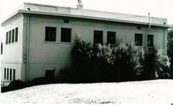 Sebastopol Carnegie library, located at 7140 Bodega Highway, corner of Bodega and North High Street, corner of east & north view of the back wall