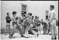 Boys taking part in a free summer camp organized by Los Angeles Sheriff Eugene Biscailuz. Circa July 1937