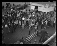 Meeting for the residents of Riverside Drive, who were affected by the Elysian Park landslide, Los Angeles, November 1937