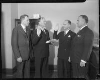 Goodwin S. Knight sworn into office as judge of the Superior Court, Los Angeles, 1935