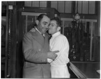 Brothers Benny and Tony Lucey Castellucci reunited after 32 years in Benny's Italian café, Los Angeles, February 28, 1940