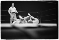 Wrestling heavyweights Gus Sonnenberg and Baptiste Paul grappling at the Olympic, Los Angeles, 1937