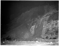 Nighttime shot of the Elysian Park landslide slope, Los Angeles, November 1937