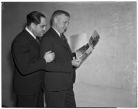 Nathan O. Freedman and Dep. Dist. Attorney Arthur Veitch at the Peter Pianezzi murder trials, Los Angeles, 1940s