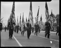 Massed colors in the Armistice Day Parade, Los Angeles, November 11, 1937