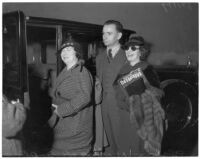 Mrs. Hazel Belford Glab with Clara Steeger and attorney S. S. Hahn, Los Angeles, 1935