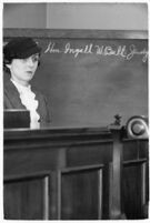 Cafe operator Agnes O'Brien on the witness stand during the liquor license bribe trial, Los Angeles, 1937