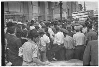 Crowd of workers gathered for a strike, Los Angeles, 1937