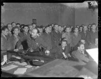 Striking Douglas Aircraft Corporation workers in court, Santa Monica, 1937