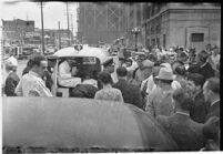 Crowd of workers gathered for a strike, Los Angeles, 1937